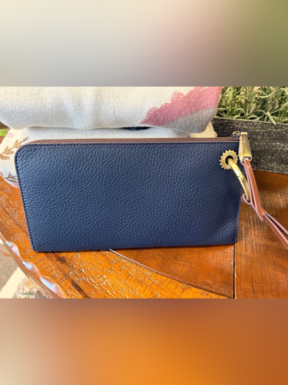 HOBO Colorblock Wristlet in Navy, Brown & Plum - Picture 2 of 4